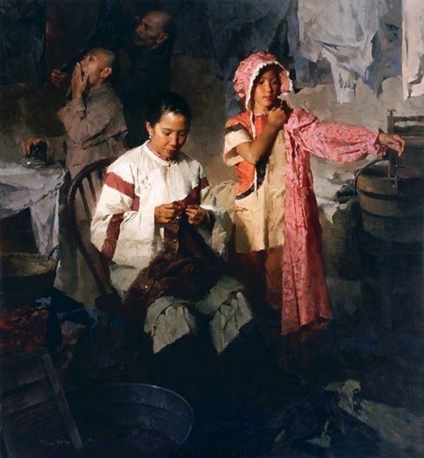 "The Calico Dress, Family Laundry, 1906" Fine Art Edition on Canvas by Mian Situ