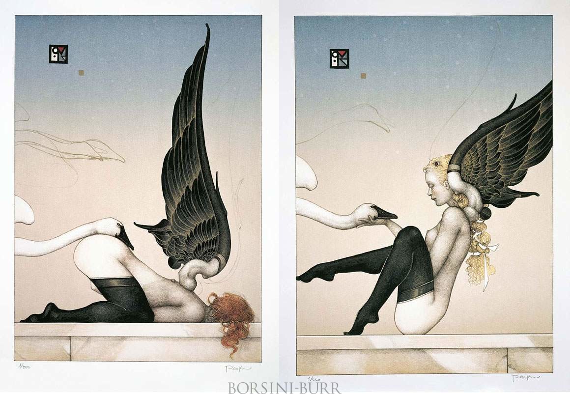 "Almost Fallen Angels I & II" Stone Lithograph by Michael Parkes