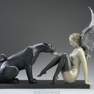 "Black Panther White Wings" Bronze Sculpture by Michael Parkes
