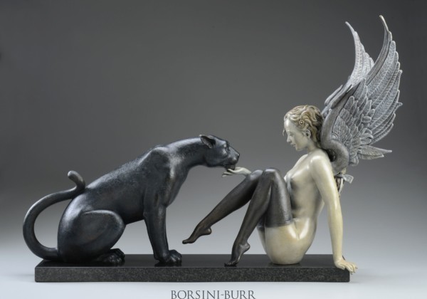 "Black Panther White Wings" Bronze Sculpture by Michael Parkes