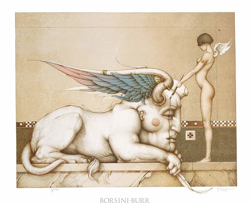 "Designing the Sphinx" Stone Lithograph by Michael Parkes