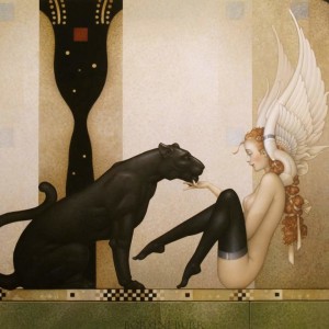 "Black Panther White Wings" Fine Art Edition on Canvas by Michael Parkes