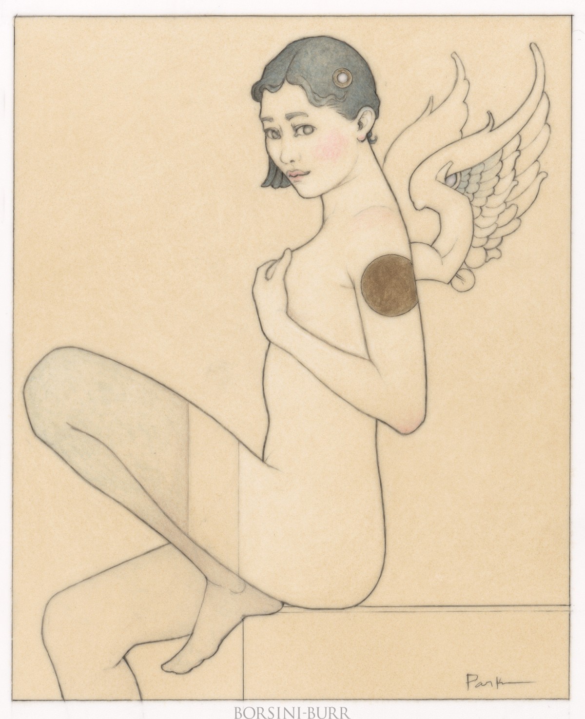 "Angel with the Sun Tattoo" Original Drawing by Michael Parkes