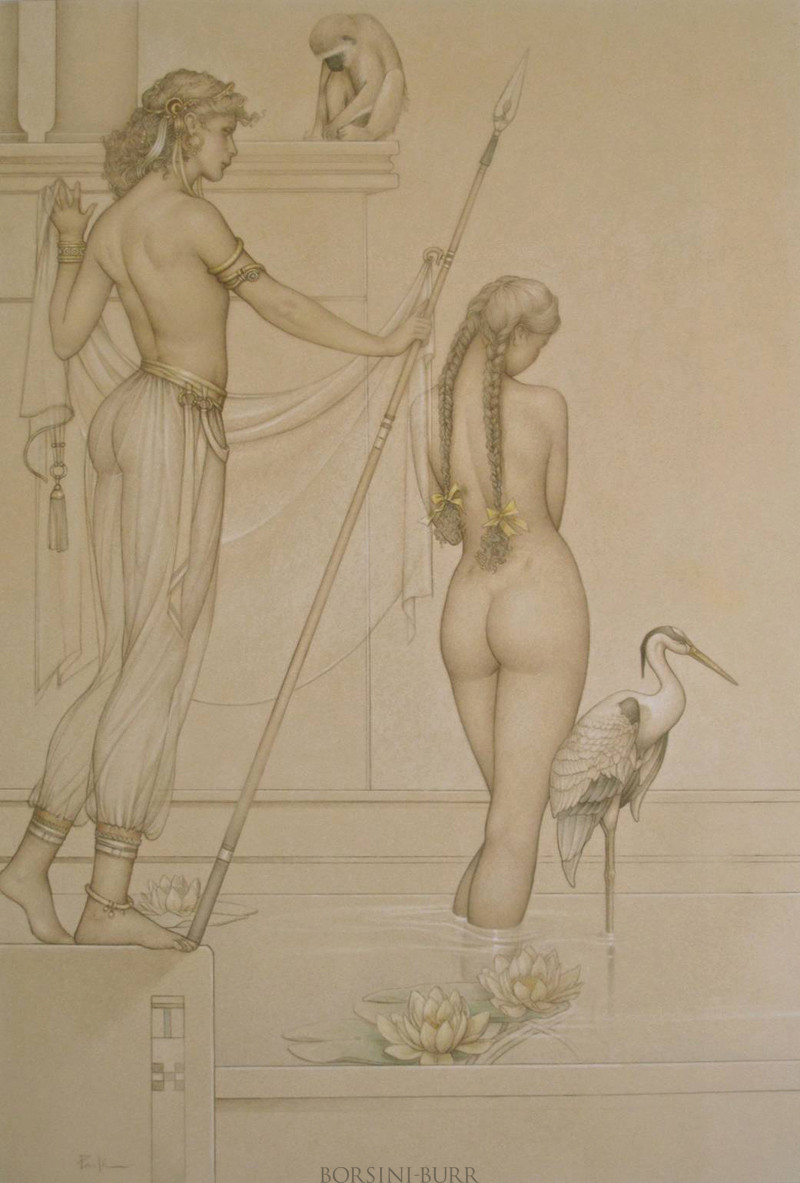 "The Bath" Original Drawing by Michael Parkes