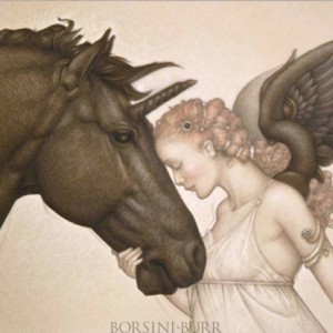 "Dark Unicorn" Original Drawing by Michael Parkes
