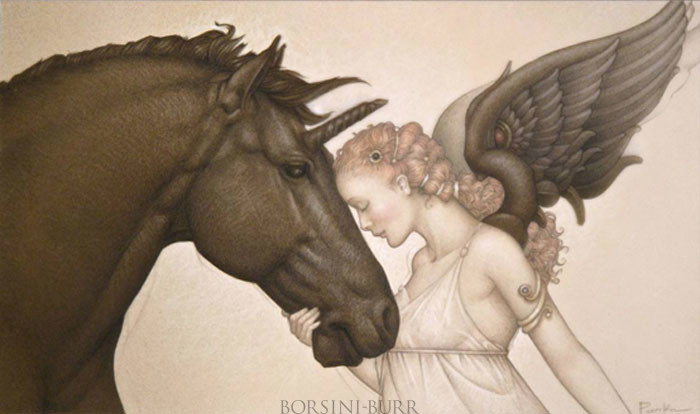 "Dark Unicorn" Original Drawing by Michael Parkes