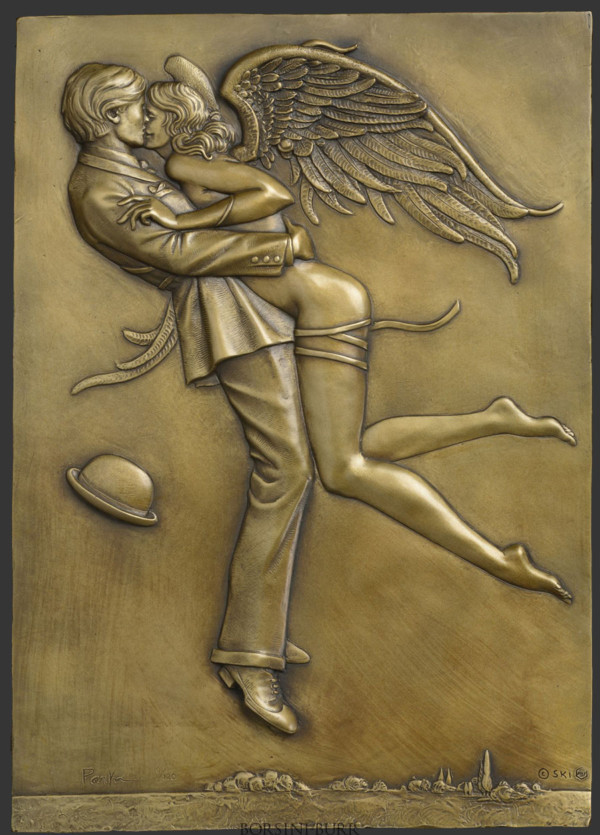 "Angel Affair" Bronze Bas Relief by Michael Parkes
