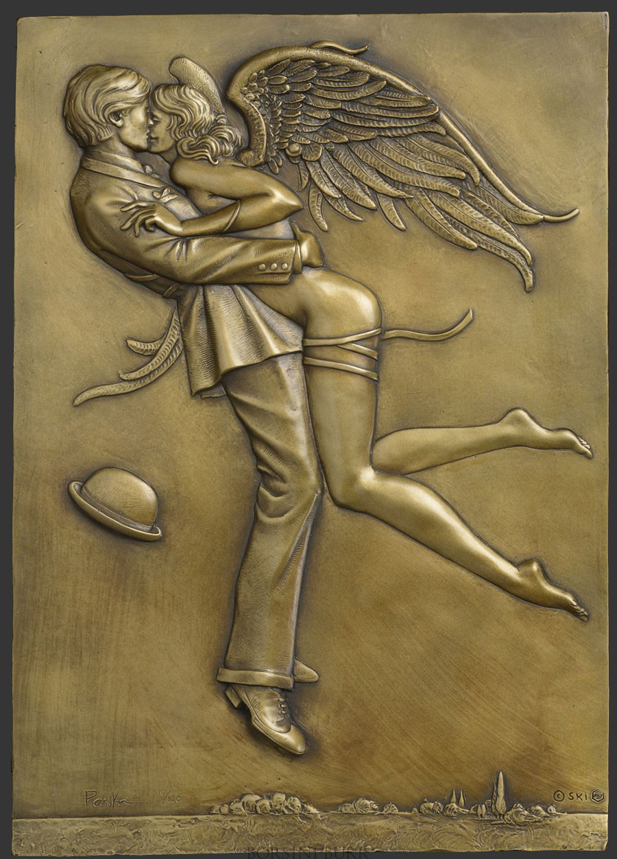 "Angel Affair" Bronze Bas Relief by Michael Parkes