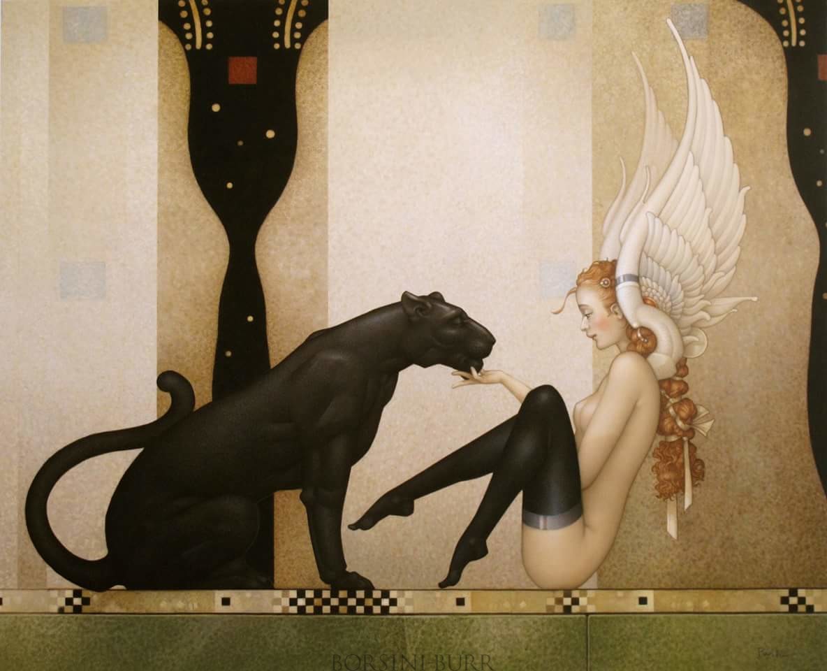 "Black Panther White Wings" Original Oil on Canvas by Michael Parkes